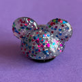 3D Glitter mouse ears croc charm. Grey Multi Glitter.