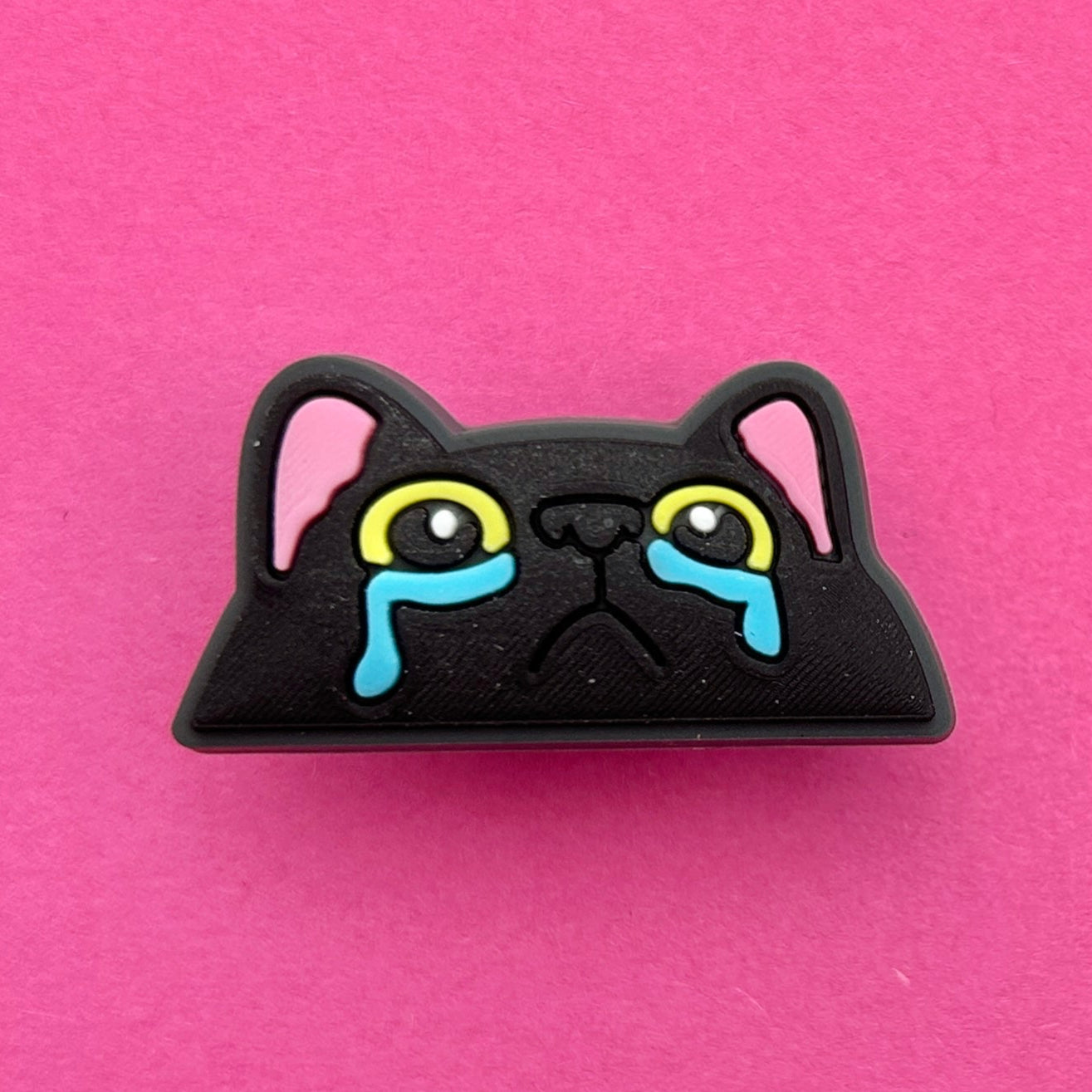 Cat Faces Croc charms. Black cat with yellow eyes and crying. 