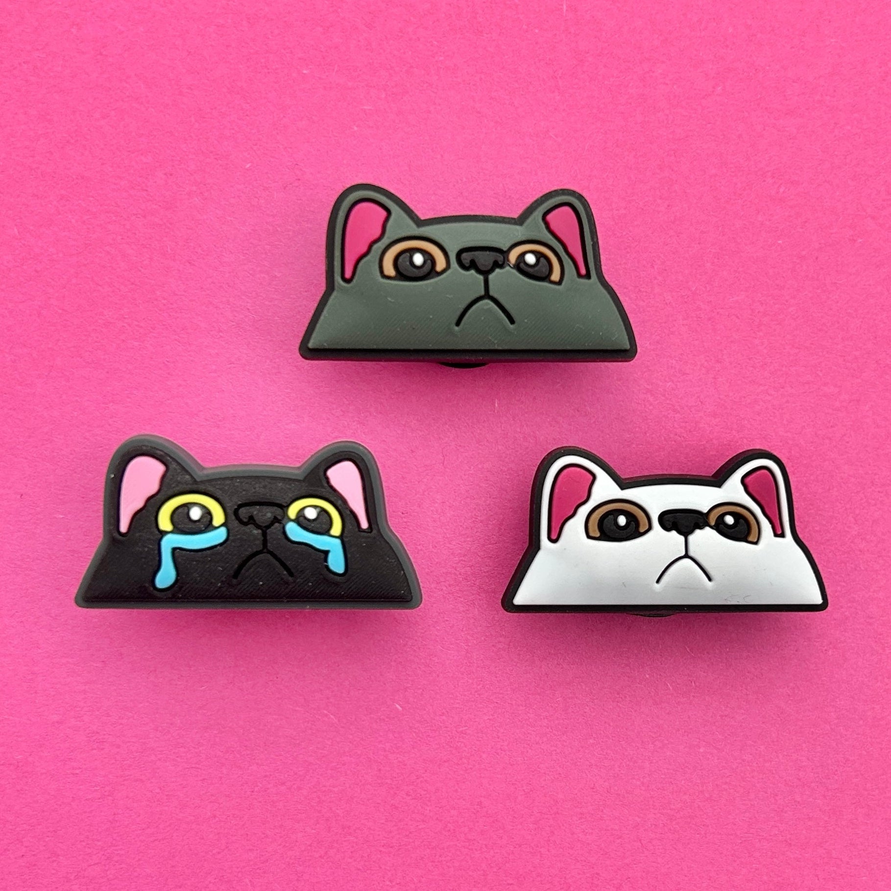 Cat Faces Croc charms. Grey, Black and White.
