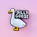 White Goose croc like shoe charm with the words Silly Goose.