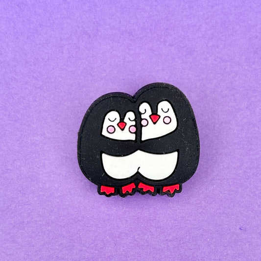 Black and White cute cuddling Penguins croc shoe charm. 