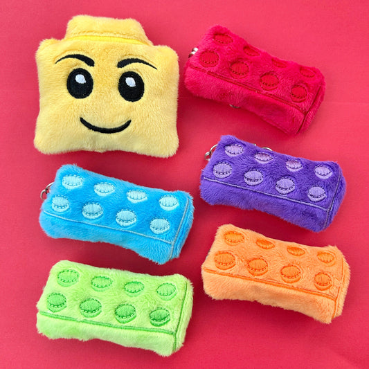 Handmade plush brick keyring with soft fabric design