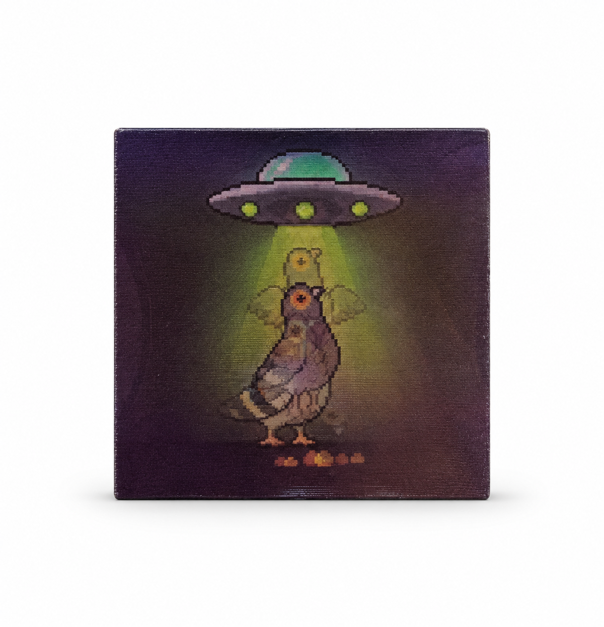 UFO Pigeon Lenticular Sticker – Animated Alien Abduction