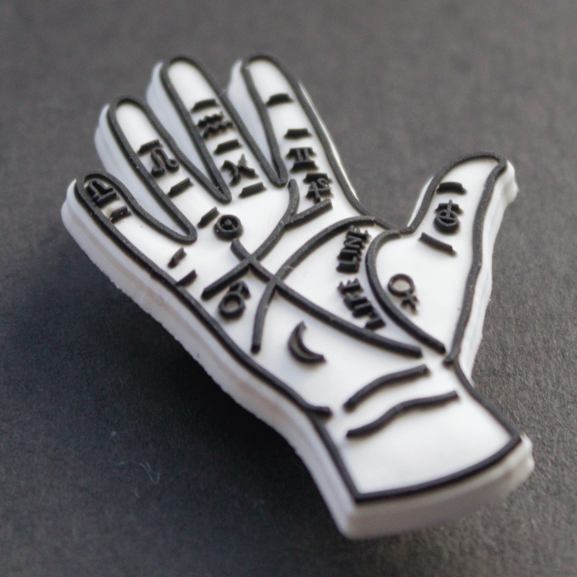 Palm Reader - Palmistry croc like shoe charm. Close up image. 