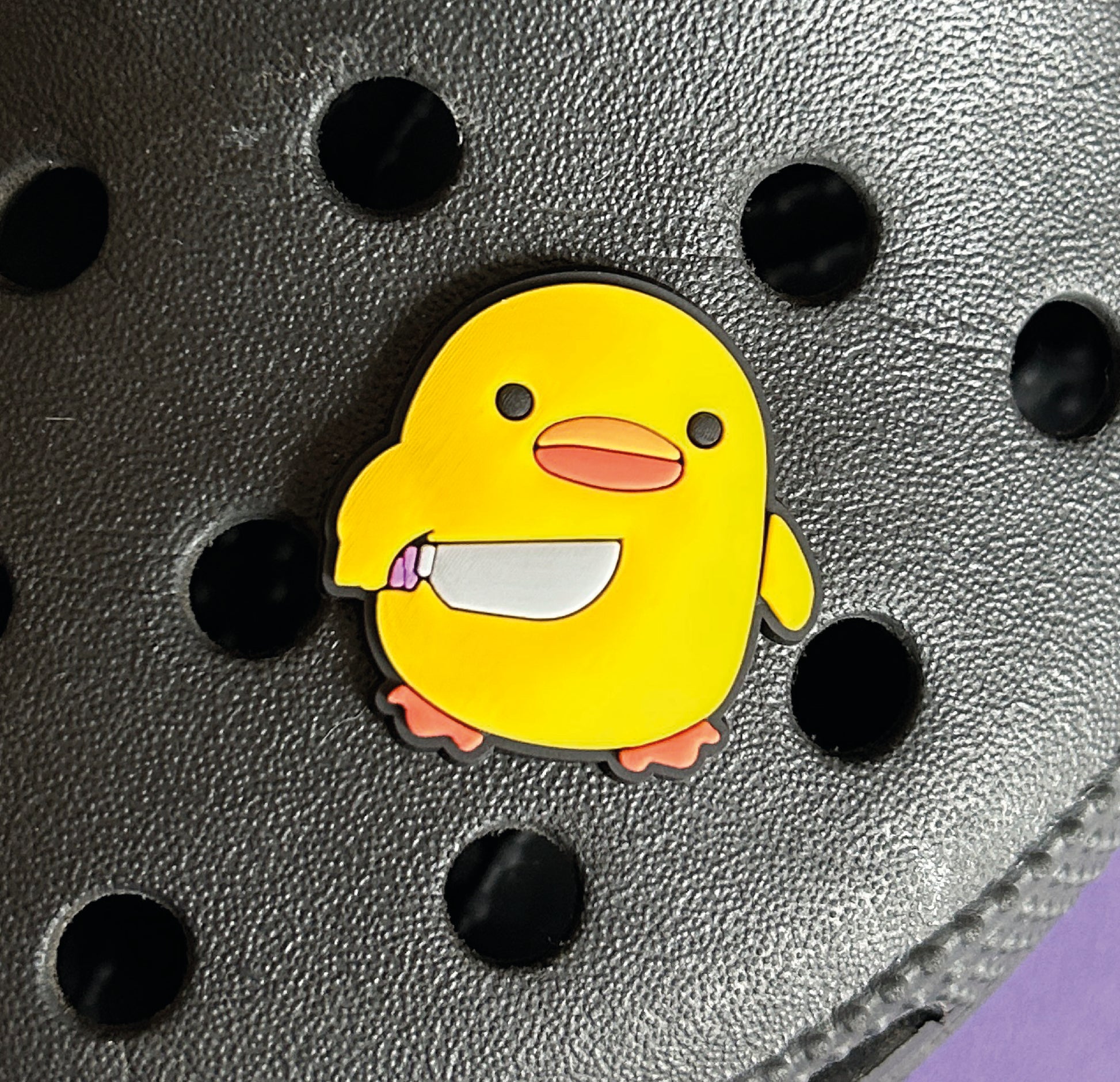 Yellow Duck with Knife Croc Like Shoe Charm.