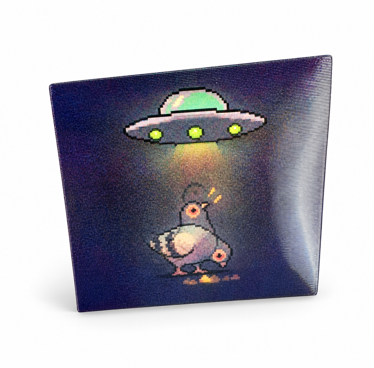 UFO Pigeon Lenticular Sticker – Animated Alien Abduction